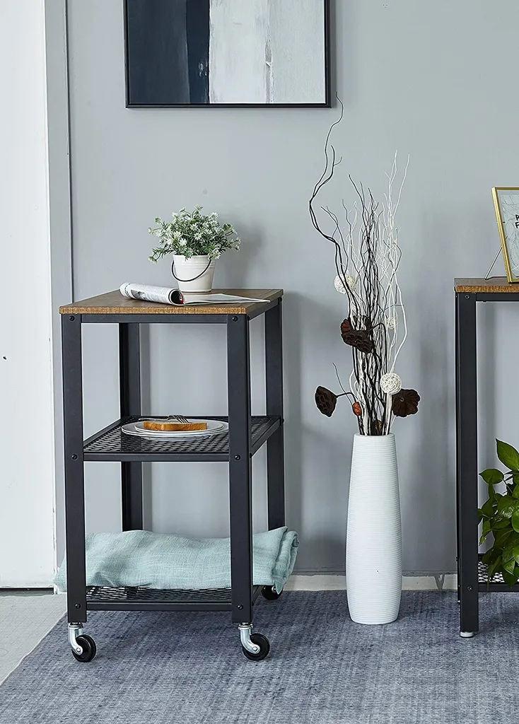 Meerveil Retro Servierwagen, 3 Ebenen Küchenwagen, Rollwagen Auf 4 Rollen, Küchenregal Aus Holz Und Metall, Für Küche Und Wohnzimmer, Vintagebraun-schwarz – Bild 8