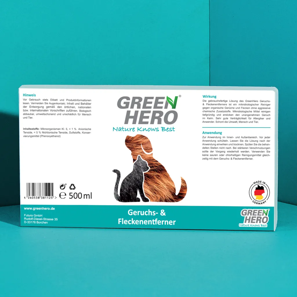 GreenHero® Geruchsentferner Und Fleckenentferner Gegen Flecken Von Kot, Urin, Schweiß, Erbrochenem Uvm. – Bild 2