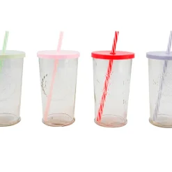 HIT Trading 4 Trinkbecher Mit Deckel Und Strohhalm Ca. 270ml Summer Party