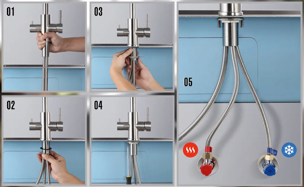 CECIPA Küche Wasserfilter Wasserhahn, Trinkwasserhahn, 3 Wege Wasserhahn, Küchenarmatur, Mischbatterie Für Wasserfiltersystem – Bild 8