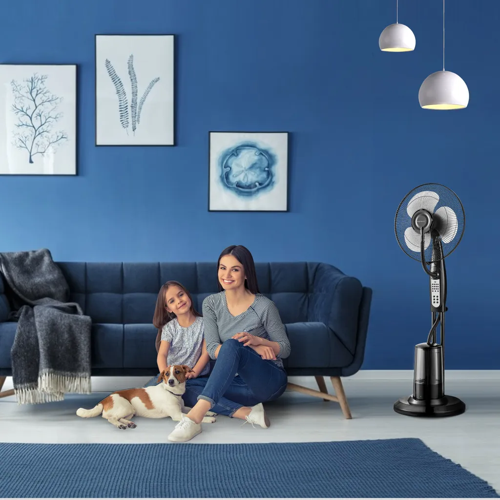 Aigostar Breeze Standventilator Mit Wasserzerstäuber, Ventilator Mit Fernbedienung, Lüfter Mit 3 Modi, Verstellbarer Neigungswinkel, Metall, Schwarz – Bild 2
