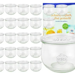 MamboCat 24er Set Weck Gläser 580ml Tulpengläser 1/2L Mit 24 Glasdeckeln Inkl. Gelierzauber Rezeptheft