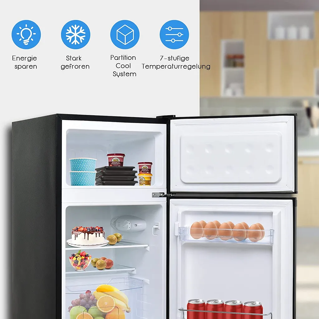 COSTWAY Kühlschrank Mit Gefrierfach Standkühlschrank Gefrierschrank Kühl-Gefrier-Kombination 85L Schwarz – Bild 3