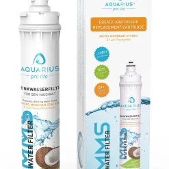 AQUARIUS Pro Life ® - ERSATZKARTUSCHE Für Trinkwasserfilter Für Die Küche - Ultra Feine 0,1 Mikron Porengröße - Innovatives 3-stufiges Filtersystem Inkl. Aktivkohle & Micro-Membran-System - Filtert Bis Zu 11.200 Liter/Jahr I Einbaufilter - Wasserfilter