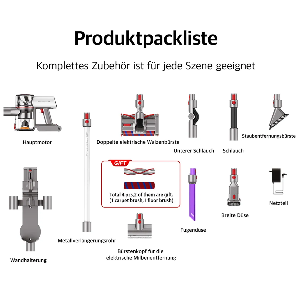 Redroad Akku Handstaubsauger , 450W, 26500Pa,Doppelte Bürste Für 4-fache Reinigungsleistung, Kabelloser Staubsauger – Bild 13