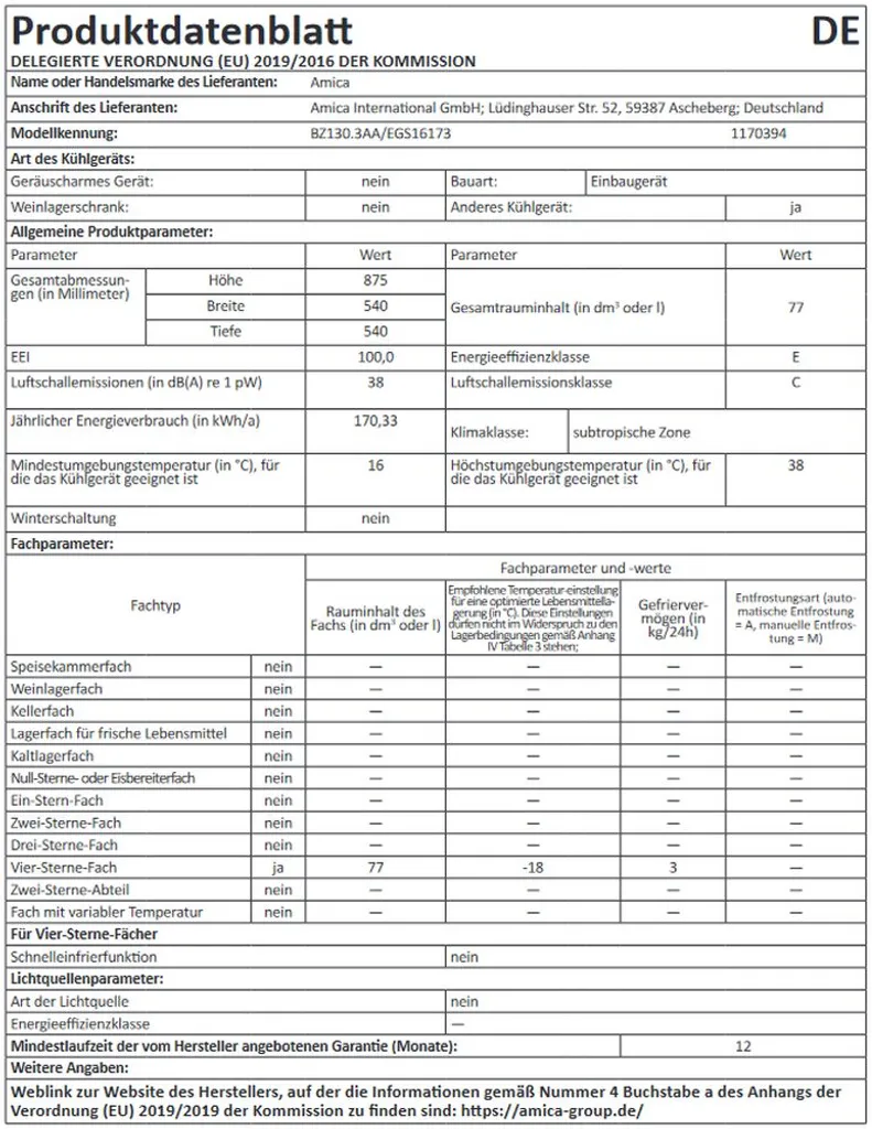 Amica EGS 16173, Gefrierschrank, 880 Mm Nische, Schlepptür-Technik, – Bild 8