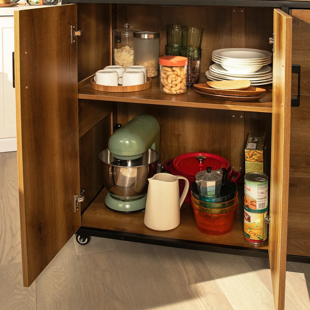 SoBuy KNL02-PF Design Küchenwagen Mit Arbeitsplatte Kücheninsel Küchenschrank Sideboard Auf Rollen Küchentrolley Vintage BHT Ca.: 113x106x69cm – Bild 7