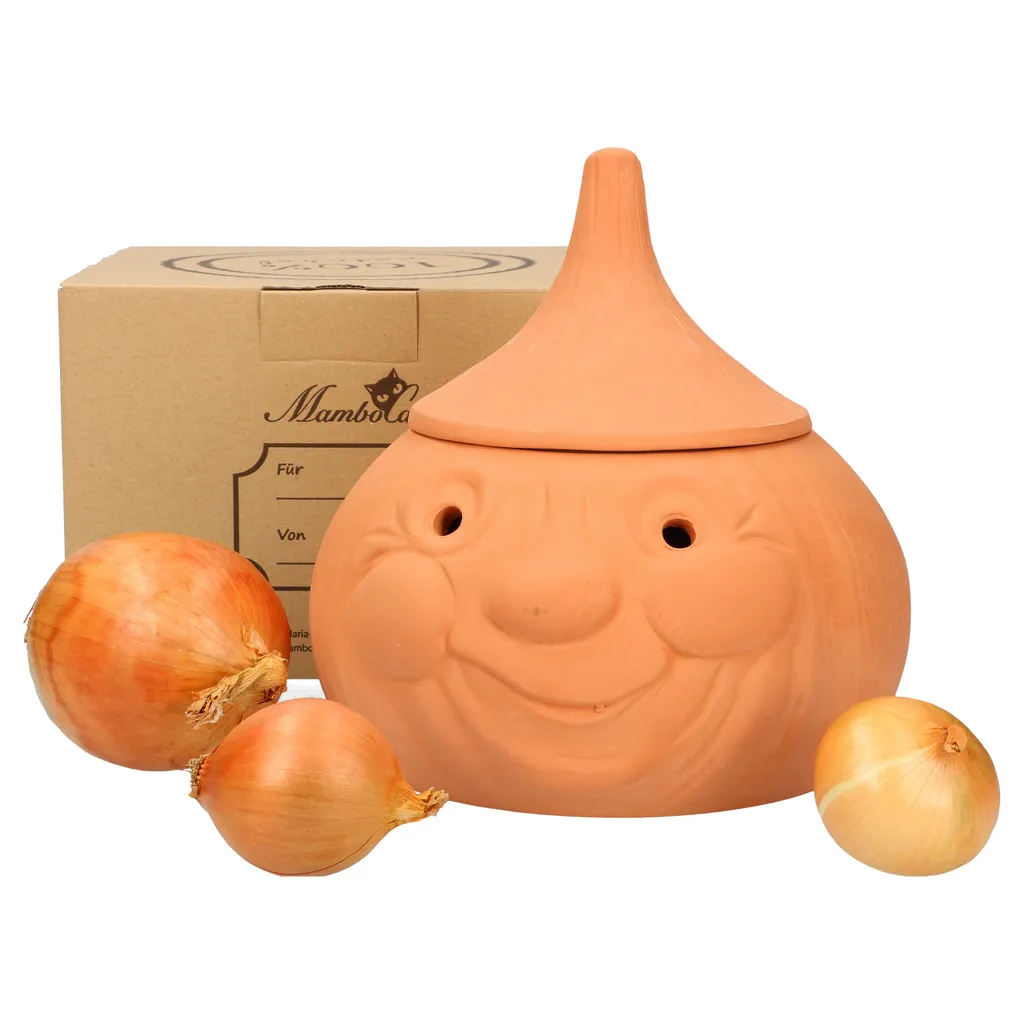 Mambocat Zwiebeltopf Onni Terrakotta Vorrats-Dose Mit Deckel Zur Aufbewahrung Von Ca. 900g Zwiebeln – Bild 5