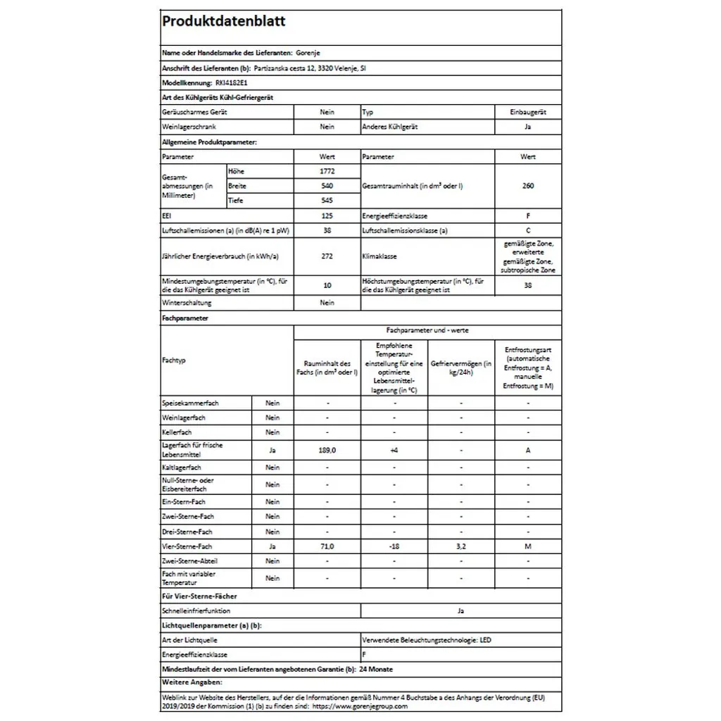 Gorenje - RKI4182E1 - Einbau-Kühl-Gefrierkombination - Schlepptür-Technik – Bild 3