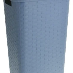 Spetebo Kunststoff Wäschebox In Flechtoptik 65 Liter - Blau - Stand Wäschekorb Mit Deckel Und Tragegriffen