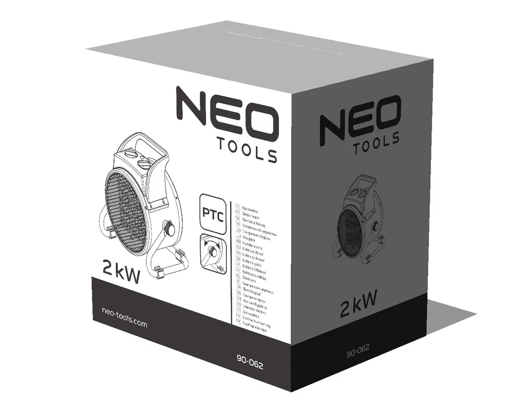 NEO TOOLS Keramischer Elektroheizer PTC, 2kW, Mit Thermostat Und Leistungsschalter, Mit Gebläse, Geräuscharm, Niedriger Energieverbrauch, Einstellbarer Winkel, Luftstrom 197 M3/h – Bild 5