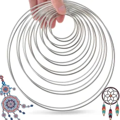 Jormftte 16 Stück Ringe Für Traumfänger Metallringe Drahtring Metall Hoops Zum Basteln Metall Ringe Hoops 5/ 6,5/ 8/ 10/ 12/ 14/ 16/ 19cm Traumfänger Selber Basteln Bastelset Mobile Ring DIY Handwerk