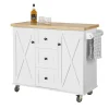 SoBuy FKW96-WN Kücheninsel Mit Arbeitsplatte Küchenwagen Mit 2 Türen Küchenschrank Mit 3 Schubladen Sideboard Weiß BHT Ca.: 116x93x46cm
