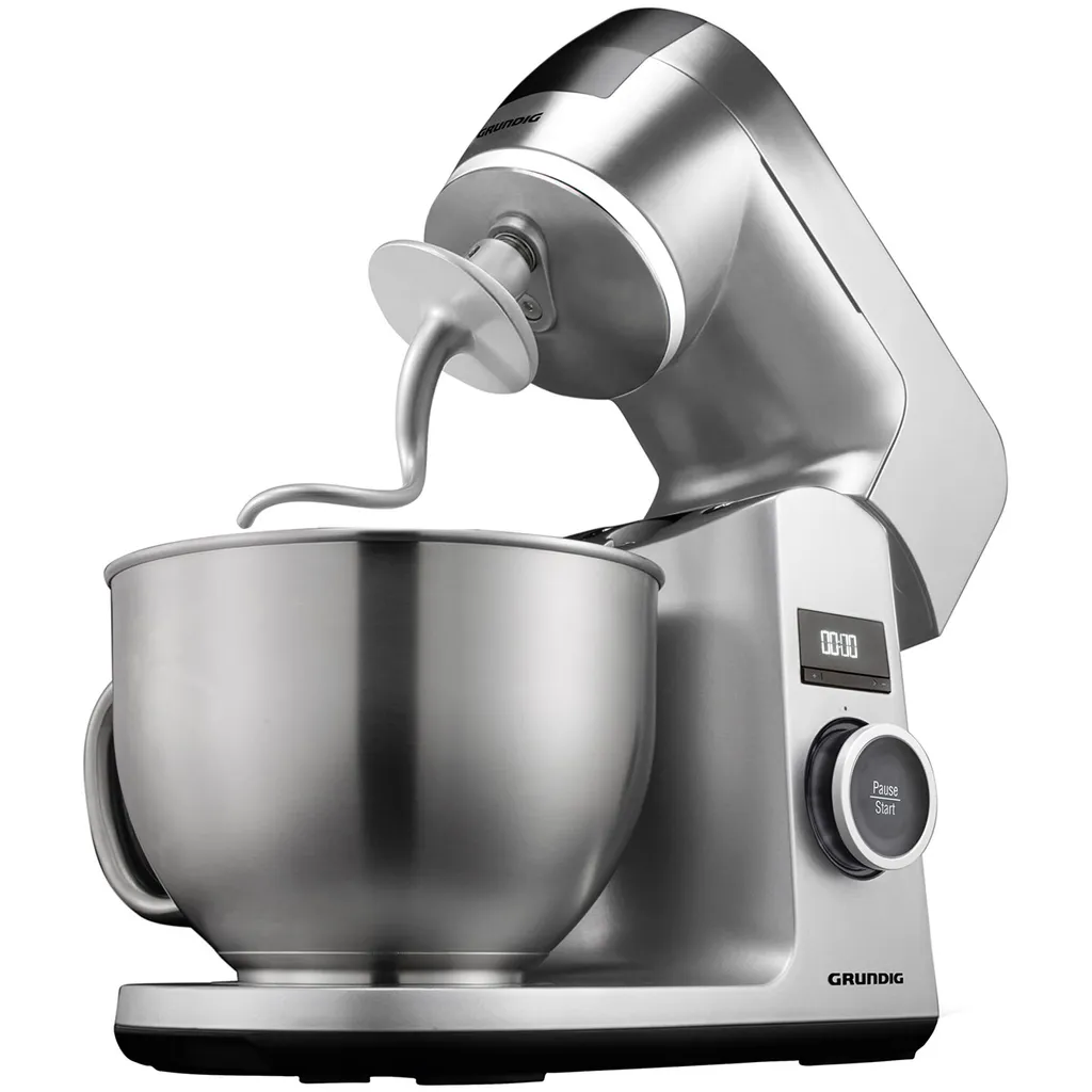Grundig KMP 8650 S Küchenmaschine Mit 4,6 L Edelstahl Rührschüssel, Planetarisches Rührwerk, LED-Display Mit Timer, 12 Stufen, 1000 Watt, Silber