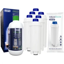 Aquafloow 6x Wasserfilter + Delonghi 500ml EcoDecalk Entkalk Von Wesper Kompatible Mit DeLonghi ECAM 45.366.B