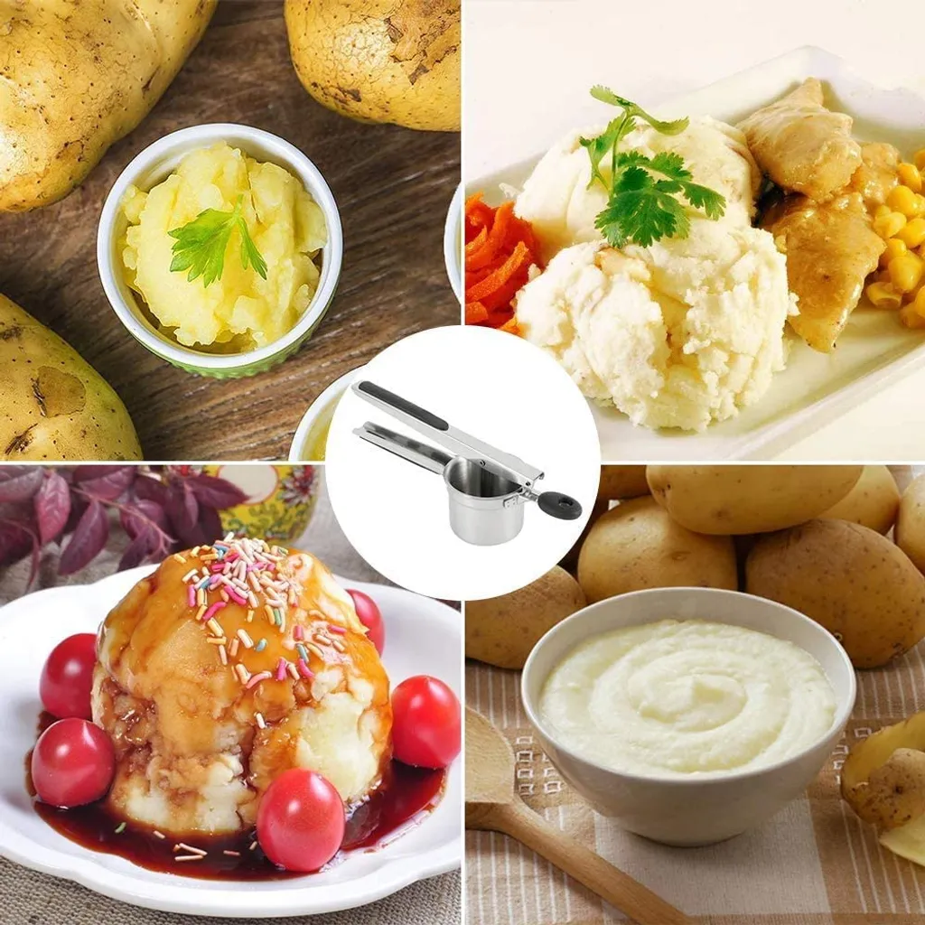 Jormftte Kartoffelpresse Aus Edelstahl, Spätzlepresse, Professionelle Spätzlechef Mit 3 Lochscheiben, Kartoffelpresse Für Kartoffelpüree, Obstsäfte, Gemüsebrei, Presse Ricer – Bild 8