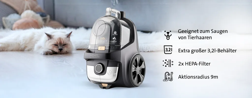 ETA GRANDE ANIMAL Beutelloser Staubsauger ETA222390000, 850W, 2 X HEPA Filtr, DermoPet-Aufsatz, ECO Motor, 360 ° Drehbares Rad – Bild 4
