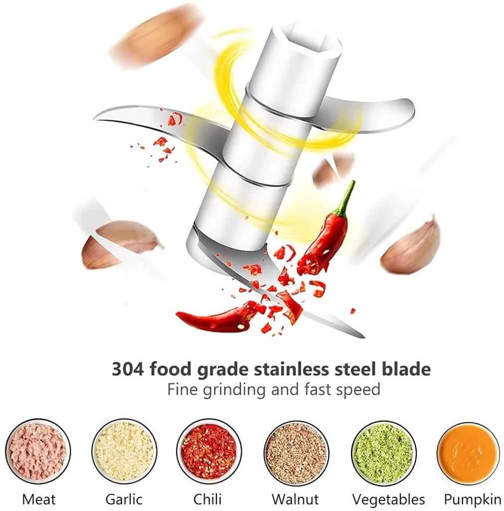 Mmgoqqt Elektrische Mini-Chopper-Küchenmaschine, Tragbare Knoblauchmühle, Kabelloser Kleiner Lebensmittel-Chopper Mit USB-Aufladung Für Ingwer-Zwiebel-Chili-Gemüse (250 Ml),Weiß,250ml – Bild 3