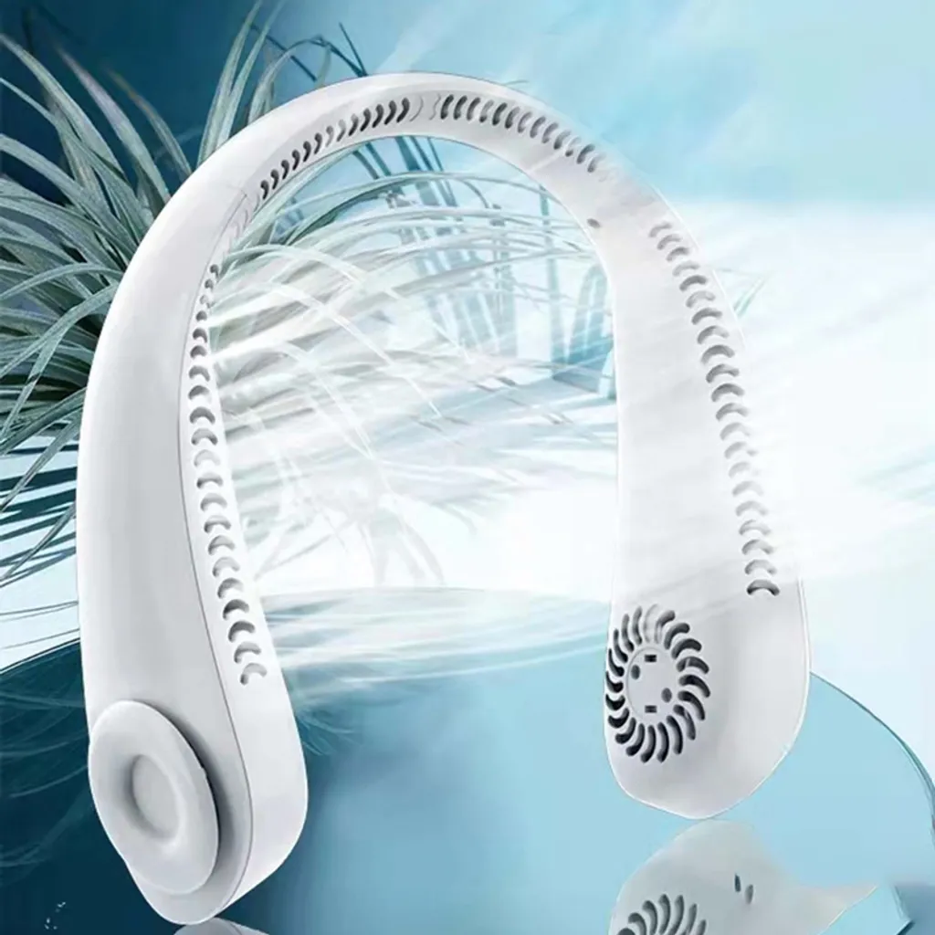 YisibaihTao Flexibler Halsventilator, Leiser Blattloser Sportventilator, USB Drehbarer Nackenkühler Zum Aufhängen Für Outdoor Sportarten, Weiß – Bild 2