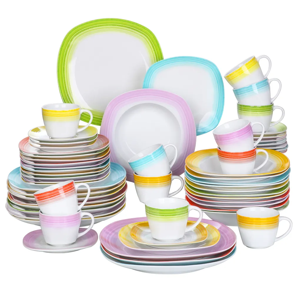 VEWEET Tafelservice 'SPARK' Aus Porzellan, 60-tlg Kombiservice, Kaffeetassen, Untertasse, Dessertteller, Speiseteller Und Suppenteller, Komplettservice Für 12 Personen