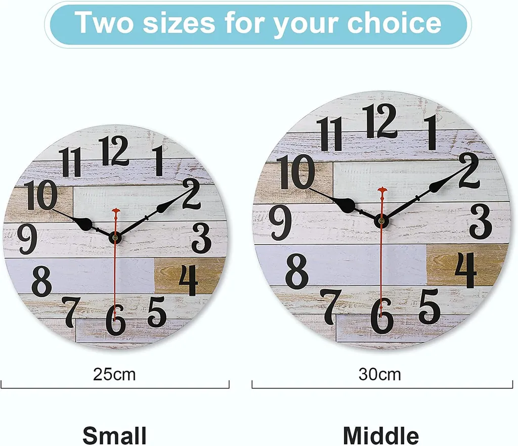SOLEDI Wanduhr Vintage Rustikal Antik Lautlos Geräuscharm,Funk Wanduhren Aus Holz 12 Zoll/30CM(Ländlich Himmel) – Bild 2
