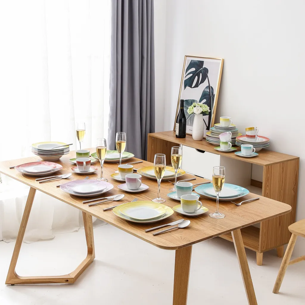 VEWEET Tafelservice 'SPARK' Aus Porzellan, 60-tlg Kombiservice, Kaffeetassen, Untertasse, Dessertteller, Speiseteller Und Suppenteller, Komplettservice Für 12 Personen – Bild 10