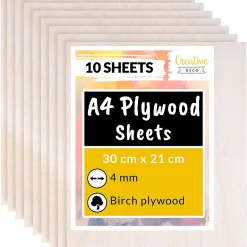 Creative Deco 10 X A4 Sperrholzplatte 4mm | 300 X 210 (+/- 0,5) Mm | Birkensperrholz Dünne Holz-Zuschnitte | Perfektes Blatt Für Laubsäge, Brandmalerei, Laserschnitt, CNC Router, Durchbrochenes
