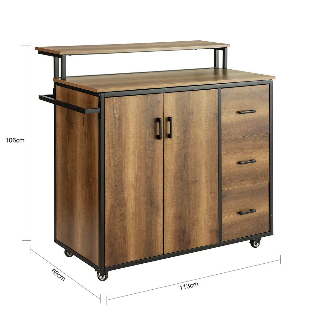 SoBuy KNL02-PF Design Küchenwagen Mit Arbeitsplatte Kücheninsel Küchenschrank Sideboard Auf Rollen Küchentrolley Vintage BHT Ca.: 113x106x69cm – Bild 5