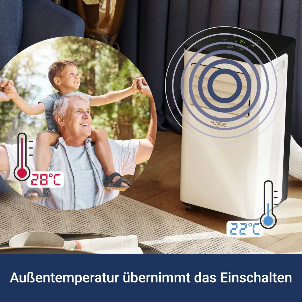 SUNTEC Mobiles Lokales Klimagerät CoolFixx 2.6 Eco R290 | Für Räume Bis 80 M3 (34 M2) | Inkl. Abluftschlauch | Kühler Und Entfeuchter Mit ökologischem Kühlmittel R290 | 9.000 BTU/h, EEK A – Bild 6