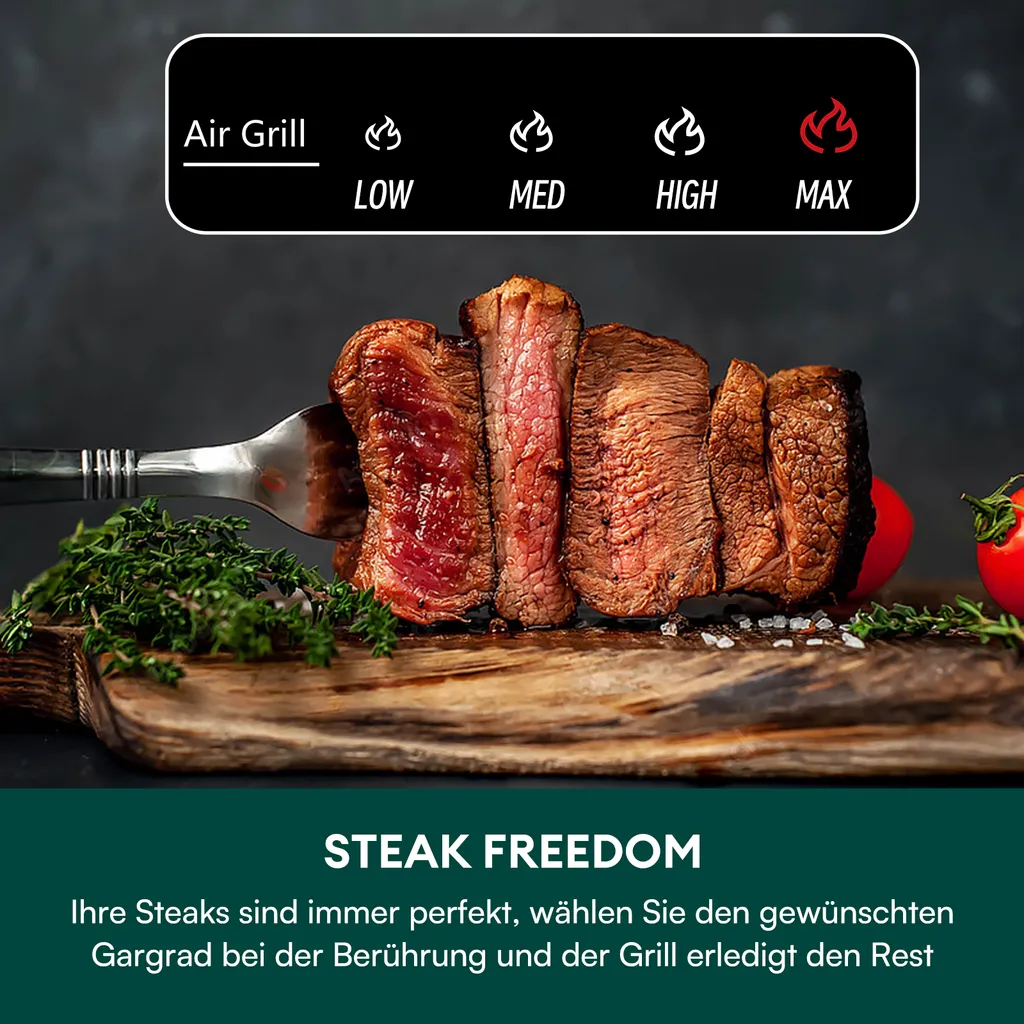 CHEFREE AFG01 Heißluftfritteuse & Grill, 8 In 1 Grill & Heissluft-Fritteuse, 265℃ Hochtemperaturrösten, 6L Extra Große Kapazität, Kompaktfriteusen Mit 4 Heizstufen, Heißluftfritteuse Mit Online-Rezepte – Bild 5