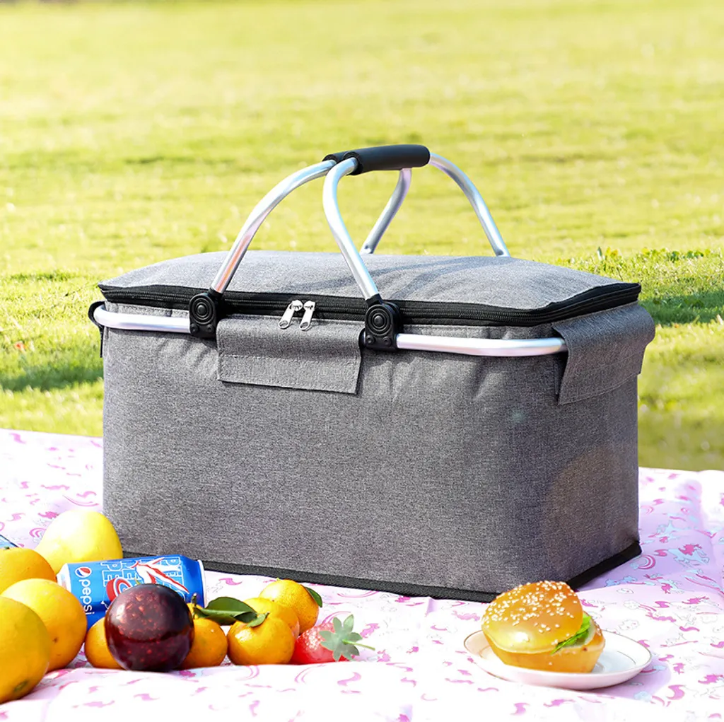 Mmgoqqt Großer Korb Faltbare Einkaufshilfe Picknickkorb Faltbare Einkaufstasche Einkaufskorb Mit Aluminiumgriff,Navy Blau – Bild 2