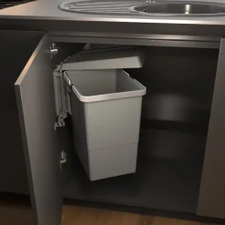 Eleganca Einbaumülleimer 1x 24L – Ausziehbarer Abfalleimer Küche – Einbauabfalleimer Trennsystem – Mülleimer – Abfallsammler Grau – B34,1 X T26 X H46,6 Cm
