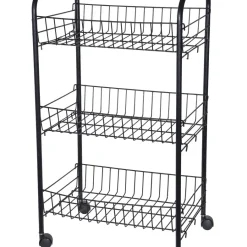 Spetebo Kitchentrolley - Küchenwagen Mit 3 Ablagen 40x26x62 Cm - Farbe: Schwarz