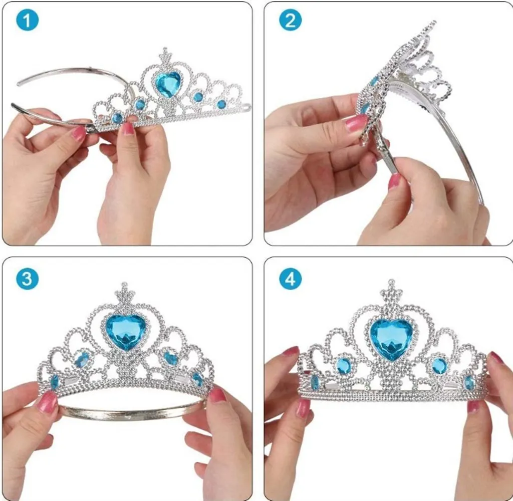 Oveo Prinzessin Elsa Kostüme Zubehör,(Blau)4-teiliges Set Elsa Krone,Elsa Handschuhe,Zauberstab,Haargeflecht – Bild 3