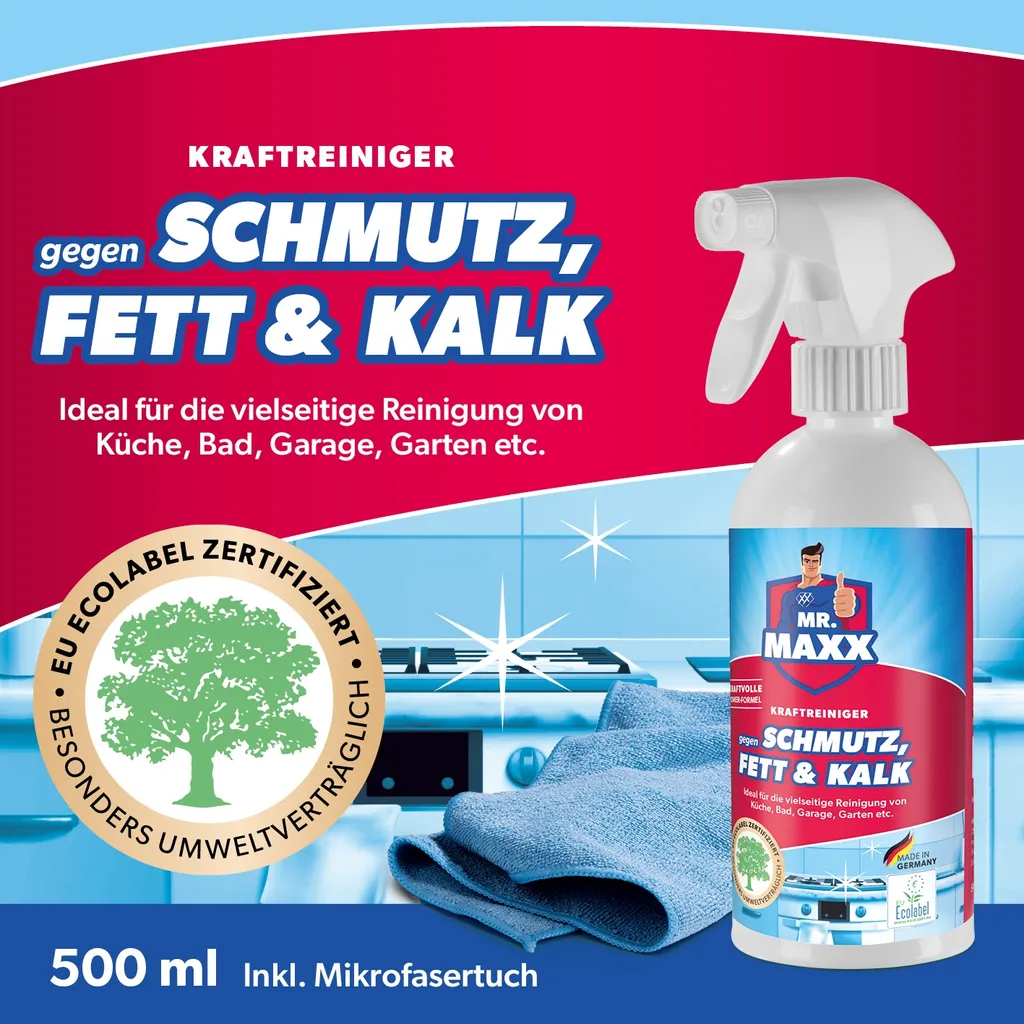 Maxxworld Mr. Maxx Reinigungsmittel Inkl. Sprühflasche + Mikrofasertuch Für Schmutz & Fett & Kalk – Bild 2