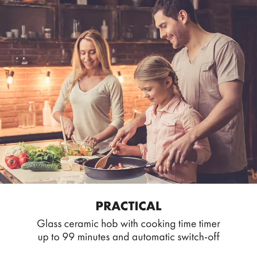 Klarstein Virtuosa 4 Glaskeramik-Kochfeld , Autark , 59 Cm , 4 Zonen: 6500 Watt , Zweifach-Zone , 4 Kochzonen , 9 Stufen , Timer , Rahmenlos , Timer , Kindersicherung , Weiß – Bild 2