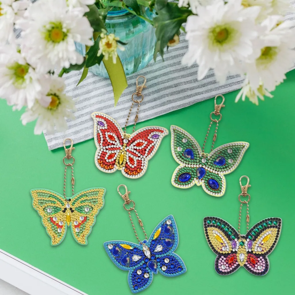 YisibaihTao 5pcs 5D Diamond Painting Anhänger Set,Diamond Painting Schlüsselanhänger Weihnachten Kinder Junge Crystal Strass Kit DIY Doppelseitige Diamant Malerei Schlüsselbund Für Geschenkidee – Bild 5