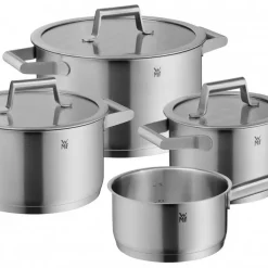 WMF Comfort Line Topfset Induktion 4-teilig, Cromargan Edelstahl Poliert, Töpfe Mit Glasdeckel, Induktionstöpfe, Backofengeeignet, Stapelbar, Unbeschichtet