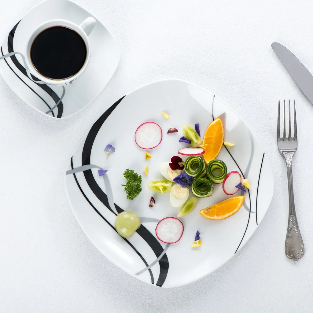 VEWEET, Serie 'Fiona', 100-teilig Porzellan Tafelservice Set, Kombiservice Mit Dessertteller, Speiseteller, Suppenteller, Müslischalen, Kaffeebecher, Kaffeetassen Set, Eierbecher, Milch- Und Zuckerset – Bild 6