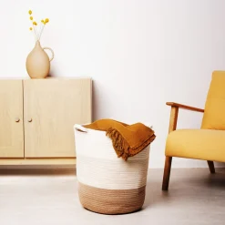 Navaris Flechtkorb Zur Aufbewahrung Aus Baumwolle - Wäschekorb Geflochten - Seil Korb Rund Für Wäsche Kissen Decken Spielzeug - Waschbar