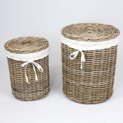 Frank-Flechtwaren Wäschekorb Rattan Im 2er Set, Maße Ca. Ø 35 X 45 Cm, Ø 45 X 55 Cm