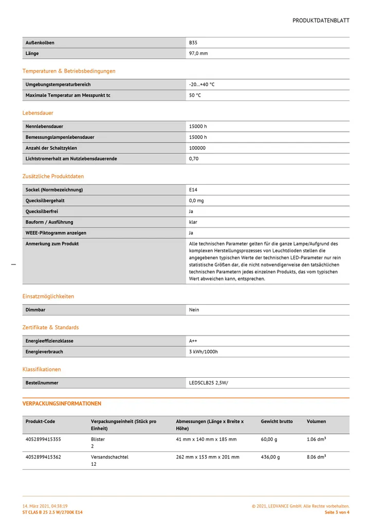 6 X Osram LED Star Classic B 25 Lampe Kerzenform E14 25W Filament Klar Warmweiß 250lm – Bild 4