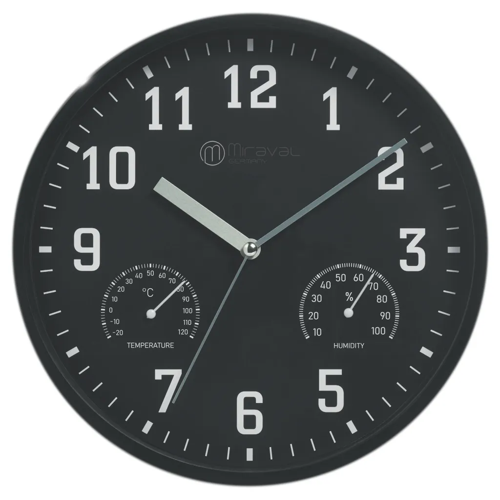 Miraval Wanduhr Thermometer Hygrometer 250 Mm Küchenuhr Wohnzimmer Luftfeuchtigkeit Temperaturanzeige Analog Bürouhr Moderne Wanduhr