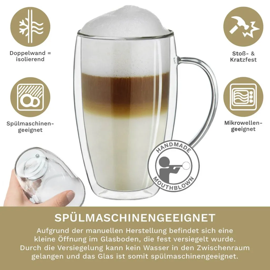 Creano Thermoglas Mit Henkel „DG-SHH“ 400 Ml,4er Set – Bild 3