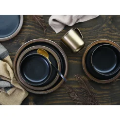 Creatable Porzellanhaus CreaTable 23592 Kombiservice Modern Industrial Für 4 Personen, Steinzeug, Schwarz/gold (1 Set, 16-teilig)