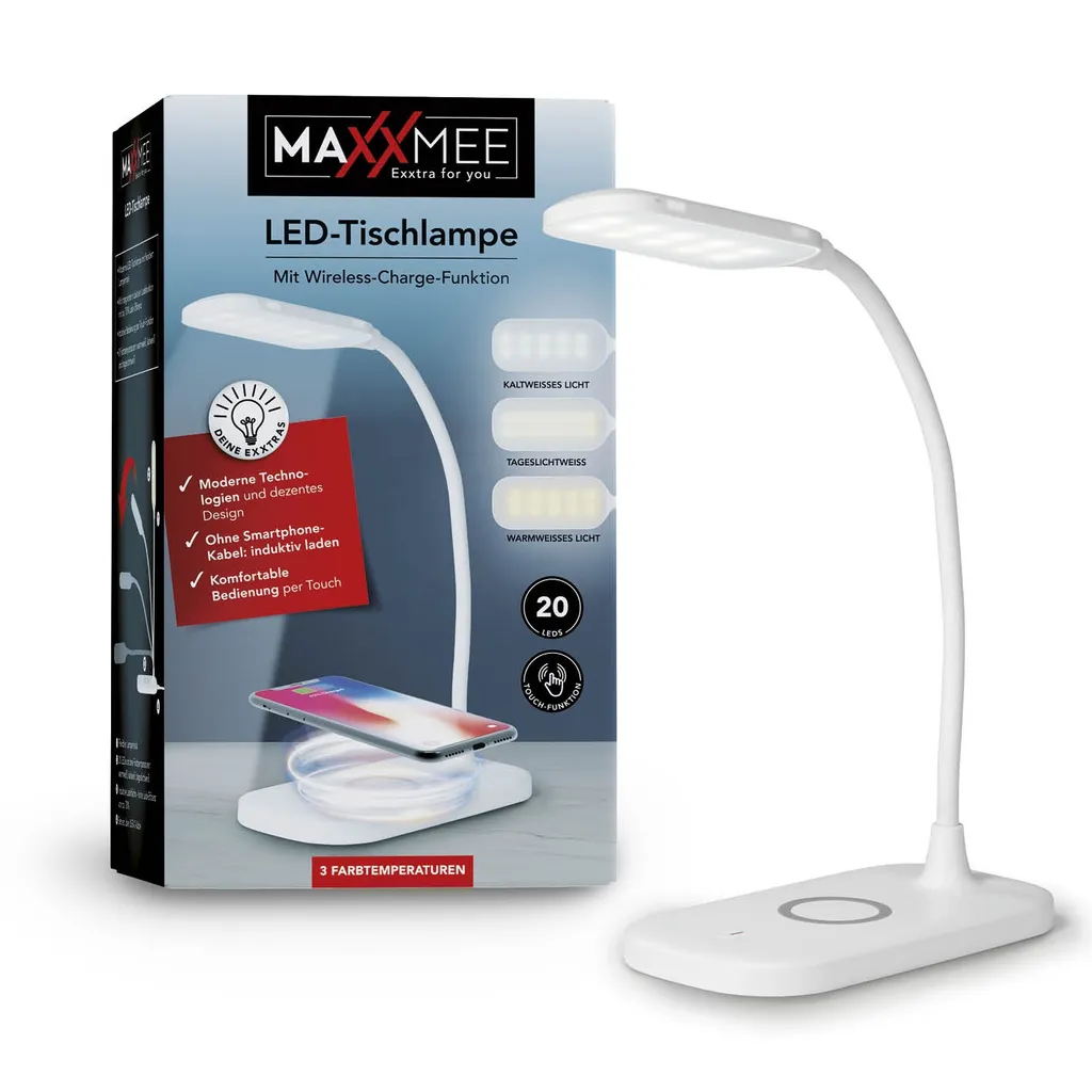 Maxxworld MAXXMEE LED-Tischleuchte Mit Wireless Charging - 3 Farbtemperaturen LED Tischleuchte Tischlampe Lampe USB Leuchte Wireless Touchfunktion Leselampe – Bild 6