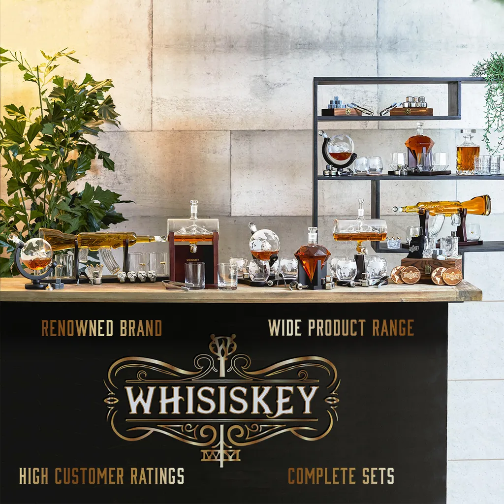 AWEMOZ Whisiskey - Whisky Karaffe - Geschenke Für Männer - Komplette Whiskey Set - Globus - 900ML – Inkl. 4 Whisky Steine, 4 Whisky Gläser & Ausgießer - Whisky Dekanter – Whiskygläser - Natursteine – Bild 8