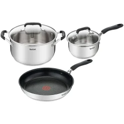 Tefal G7155S14 Cook&Cool Edelstahl Topfset 5-teilig Mit Glasdeckel Inkl. 28 Cm Bratpfanne Mit ThermoSpot, Für Alle Herdarten