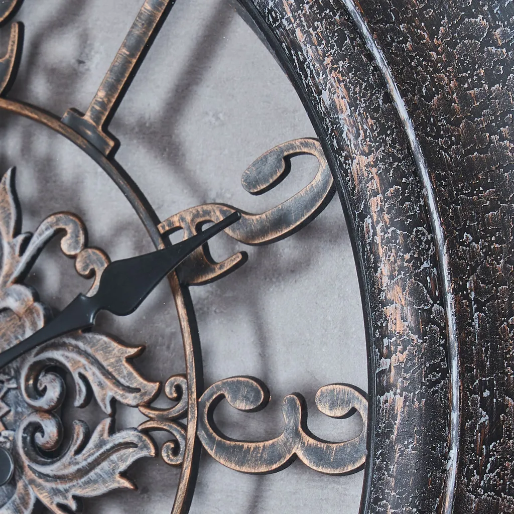 Levandeo Wanduhr 40x40cm Ornamente Schwarz Kupfer Shabby Chic Vintage Uhr Deko Industrial – Bild 4