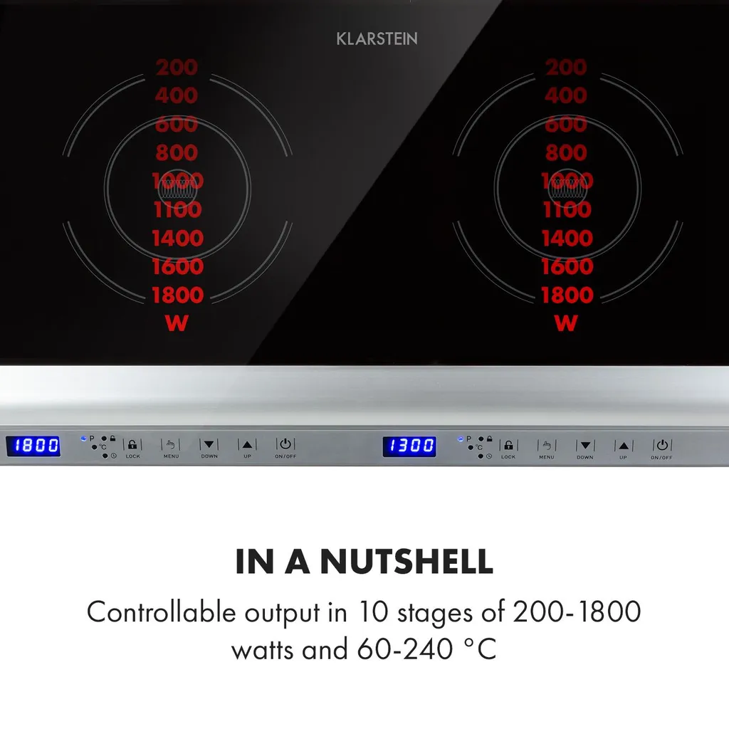 Klarstein Cucinata Mobile Kochplatte, Doppel-Induktionskochfeld, 3100W, Touch Control, Topfsensor, Abschalttimer, 10 Stufen, Überhitzungsschutz, Kindersicherung, Glaskeramik, Silber – Bild 2